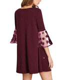 woloong Three-Dimensional Flower Split-Joint Polka-Dot Mesh Three-quarter Sleeves Plus Size Round-neck Mini Dresses