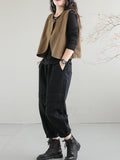 woloong Artistic Retro Loose Sleeveless Solid Color Round-Neck Vest Outerwear
