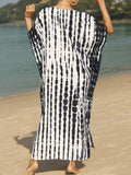 woloong Sun Protection Split-Side Printed Short Sleeves Loose V-Neck Maxi Dresses