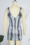 woloong - Grey Sexy Striped Ripped Patchwork Backless Spaghetti Strap One Step Skirt Dresses