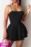 woloong - Black Sexy Casual Solid Backless Spaghetti Strap Sleeveless Dress