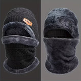 Winter Fleece-Lined Knitted Beanie and Scarf Set - Unisex Polyester Skull Cap with Face Cover for Outdoor Skiing, Casual Style Full Face Warmer with Knitted Weave - Multipurpose Thermal Hat and Neck Gaiter Combo