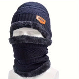 Winter Fleece-Lined Knitted Beanie and Scarf Set - Unisex Polyester Skull Cap with Face Cover for Outdoor Skiing, Casual Style Full Face Warmer with Knitted Weave - Multipurpose Thermal Hat and Neck Gaiter Combo