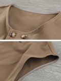 woloong Artistic Retro Loose Sleeveless Solid Color Round-Neck Vest Outerwear