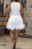 woloong - Black Daily Party Elegant Simplicity Patchwork Feathers Solid Color O Neck Sleeveless Dress Dresses
