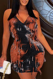 woloong - Apricot Street Tie Dye Tassel Patchwork Backless One Step Skirt Dresses