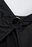 woloong - Black Sexy Sweet Daily Party Backless Solid Color Stringy Selvedge Spaghetti Strap Mini Dress Dresses