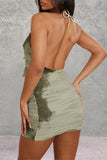 woloong - Apricot Street Tie Dye Tassel Patchwork Backless One Step Skirt Dresses