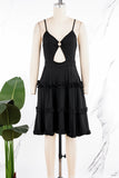 woloong - Black Sexy Sweet Daily Party Backless Solid Color Stringy Selvedge Spaghetti Strap Mini Dress Dresses