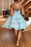 woloong - Black Sexy Sweet Daily Party Backless Solid Color Stringy Selvedge Spaghetti Strap Mini Dress Dresses