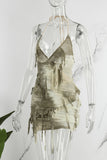 woloong - Apricot Street Tie Dye Tassel Patchwork Backless One Step Skirt Dresses