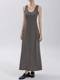 woloong Split-Joint Solid Color Sleeveless Loose Round-Neck Maxi Dresses