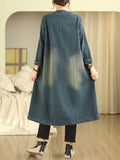 woloong Pockets Buttoned Loose Long Sleeves Round-Neck Outerwear Midi Dresses