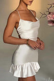woloong - Black Sexy Solid Backless Cross Straps Spaghetti Strap Sleeveless Dress Dresses