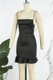 woloong - Black Sexy Solid Backless Cross Straps Spaghetti Strap Sleeveless Dress Dresses