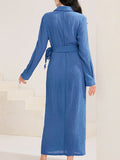 woloong Tied Solid Color Asymmetric Loose Long Sleeves V-Neck Maxi Dresses