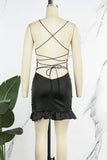 woloong - Black Sexy Solid Backless Cross Straps Spaghetti Strap Sleeveless Dress Dresses