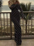 woloong Split-Joint Polka-Dot Pleated Skinny Long Sleeves Tube Maxi Dresses
