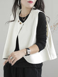 woloong Artistic Retro Loose Sleeveless Solid Color Round-Neck Vest Outerwear