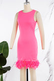 woloong - Black Daily Party Elegant Simplicity Patchwork Feathers Solid Color O Neck Sleeveless Dress Dresses