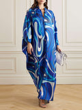 woloong Split-Joint Printed Loose Batwing Sleeves V-Neck Maxi Dresses