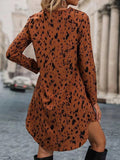 woloong Leopard Loose Long Sleeves V-Neck Mini Dresses