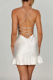 woloong - Black Sexy Solid Backless Cross Straps Spaghetti Strap Sleeveless Dress Dresses