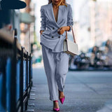 woloong Fashion Women's Business Suits Autumn OL Long Sleeve Blazer and High Waist Pants  Casual Solid Oversized Sreetwear