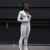 Casual Fitness Sporty Rompers Womens Jumpsuits Workout Zipper Activewear Long Sleeve Skinny Solid Jumpsuits Autumn