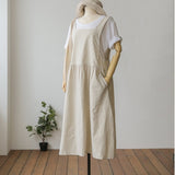 woloong  New Summer Dress Ladies Dress Plus Size XL- 5XL Cotton Linen Women Tank Vestidos Sleeveless Robe Dress Pockets Clothes KE02