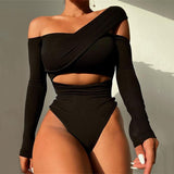 woloong Women Jumpsuit Fashion Sexy Hollow Out Long Sleeve Bodysuit Fall Clothes for Women Bandage Party Club Wear Outfits