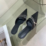 woloong  Summer New Women Slipper Fashion Brand Zipper Pointed Toe Slip On Ladies Elegant Mules Shoes Thin High Heel Slide