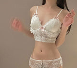 woloong Sexy pure desire underwear sets outerwear thin white lace lingerie and panties suit cute no steel ring girl bra set