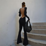 Aieru Black Sexy Backless Jumpsuits for Women Casual Flare Pants Rompers Club Party One Piece Outfits Overall Clothes