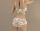 woloong Sexy pure desire underwear sets outerwear thin white lace lingerie and panties suit cute no steel ring girl bra set