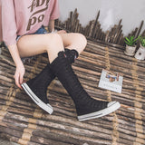 woloong  new fashion 3Colors women's canvas boots lace zipper knee high boots boots flat shoes casual high help punk shoes girls