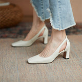 woloong  Spring New Women Shoes Cow Leather Square Toe Chunky Heel High(6.5cm) women pumps