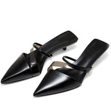 woloong   New Fashion Brand Low Heel Slippers Women Slip On Pointed Toe Thin Heel Slides Outdoor Casual Mules Ladies Dress Shoes