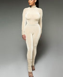 woloong  Solid 2 Pcs Set Turtleneck Long Sleeve Bodysuit Slim Leggings New Slim Sports Tracksuit Casual Streetwear Y2K