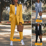 woloong Fashion Women's Business Suits Autumn OL Long Sleeve Blazer and High Waist Pants  Casual Solid Oversized Sreetwear