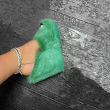 Luxury new women feminine high-heeled fur drag outdoor all-match shoes slippers round head wedges with mink fur ms slippers