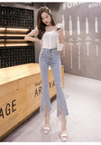 woloong spring new Flare Set auger Jeans Woman Denim Trousers Vintage Women Clothes Fall High Waist Pants Stretchy Jeans