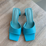 Summer New Women Slipper Fashion Candy Color Ladies Outdoor Beach Slides Square Med Heel Peep Toe Sandal Shoes
