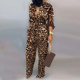 Leopard Tied Waist Long Sleeve Jumpsuit Women Rompers Fashion One Piece Overalls Casual Jumpsuits Streetwear Dropshipping