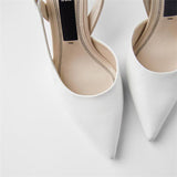 Classic Pointed Toe Stiletto Sandals Women New Metal Heel Stiletto Sandals Formal Wear Professional Women's Shoes Black