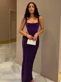 Purple Corset Satin Square Neck Crop Top And Draped Midi Dress Sets Slim Long Skirt Suits Two Piece Sets Womens Outfits