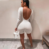 woloong  Long Sleeve Bodycon Stretchy Playsuit Summer Women Fashion Streetwear Outfits Romper White Body