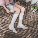 woloong  new fashion 3Colors women's canvas boots lace zipper knee high boots boots flat shoes casual high help punk shoes girls