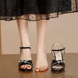 WOLOONG Women's Buckle Open Toe Mid Fashion Heels