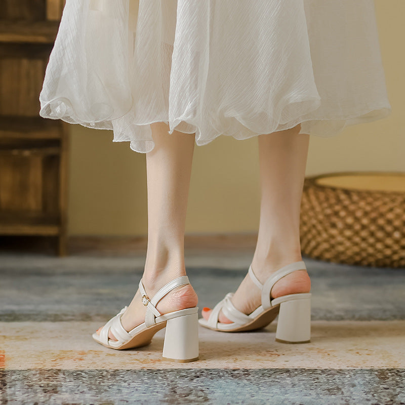 WOLOONG Women's Chunky French Summer Square Toe Heels